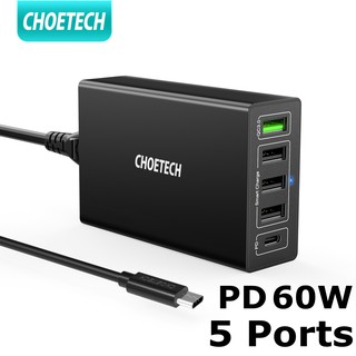 Bộ sạc nhanh CHOETECH với 5 cổng USB 60W 30W 18W chất lượng cao