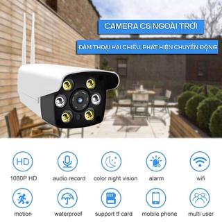 Camera an ninh ngoài trời có dây, Camera C6 Cao Cấp, Chuẩn IP65 Chống Nước, Đèn Hồng Ngoại, Đàm Thoại, Chống Trộm