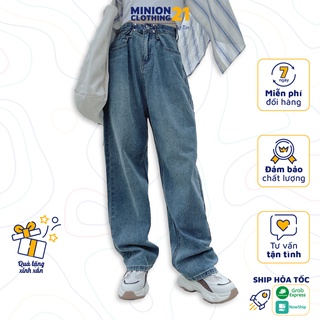 Quần jeans ống rộng MINION CLOTHING cài eo lưng cạp cao Unisex nam nữ Ulzzang chất jean bò cao cấp dày dặn Q5586