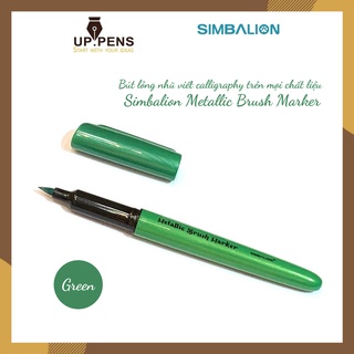 Bút lông đầu cọ viết calligraphy trên mọi chất liệu Simbalion Metallic Brush Marker - Màu xanh lá nhũ (Green)