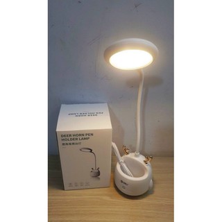 Đèn học tròn để bàn sừng hươu có khay bút.