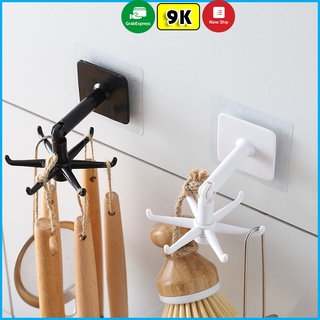 Giá Treo Đồ Nhà Bếp Dán Tường 6 Móc Xoay 360 Độ Treo Đồ Đa Năng (Loại Mới)