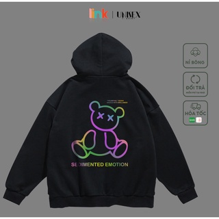 Áo Hoodie phản quang Gấu cute nỉ bông cao cấp mềm mịn Unisex (Đen, Trắng)