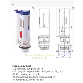 Cụm xả 2 nút nhấn Smart FV17 bồn cầu 2 khối két rời