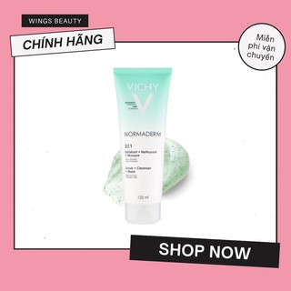 VICHY - Sữa rửa mặt tẩy da chết Normaderm 3in1 Scrub + Cleanser + Mask 125ml