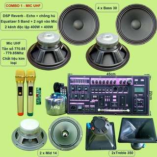 Mạch loa kéo 4 Bass 3 tấc 400W + 400W DSP Reverb Echo có chống hú - Equalizer 5 Band 2 kênh riêng biệt kèm mic