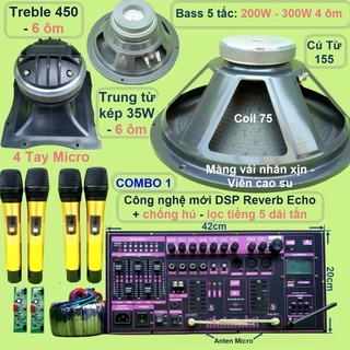 Mạch loa kéo 5 tấc đơn DSP Reverb Echo có chống hú - Equalizer 5 Band kèm loa và mic UHF vàng chống hú