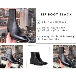(Bốt Da Nam)Zip Boots Kéo Khóa Đế Phíp Gỗ Cao 4.5CM Da Bò Tấm - Bảo Hành 12 Tháng