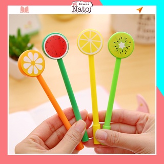 Bút bi Gel đen cao cấp cute mực nước có nắp hình hoa quả dễ thương viết đẹp cho bé NATO BB22