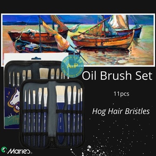 Cọ bộ 10 cây Marie's vẽ Sơn dầu lông Lợn cứng kèm túi đựng (oil brush)