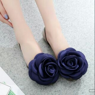 Giày búp bê nhựa trong suốt hở mũi đi mưa trang trí nơ hoa hồng lụa (chọn lùi 1 size)