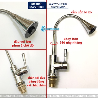 Vòi rửa chén NÓNG LẠNH cần uốn dẻo lò xo SENTANO STN-420 chất liệu đồng thau mạ crom-niken bóng