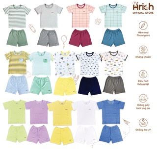 Bộ quần áo cộc cài vai Arich vải sợi tre họa tiết (size từ 3-6 tháng đến 3-4 tuổi)