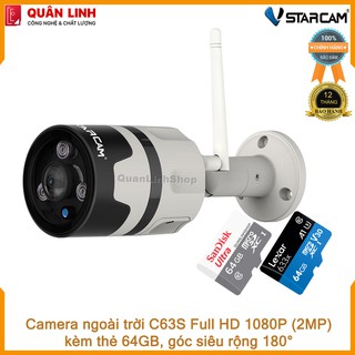 Camera Wifi IP ngoài trời Vstarcam C63s Full HD 1080P kèm thẻ nhớ 64GB Class10