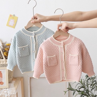 áo cardigan túi ngực cúc ngọc cho bé gái