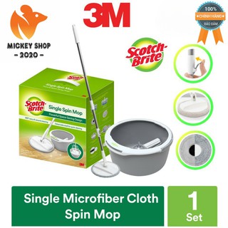 [Sản Phẩm Mới] Bộ Cây Lau 360 Độ Cải Tiến Scotch-Brite 3M - Single Microfiber Cloth Spin Mop –Hàng Chính Hãng