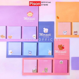 Giấy note Morandi gấu cute PISON, Giấy nhớ hoạt hình gấu đáng yêu