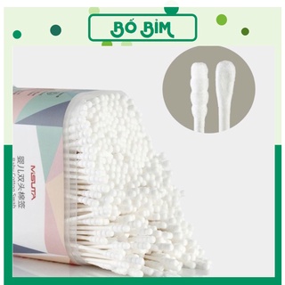 Tăm Bông Cho Bé MISUTA - Bông Tự Nhiên - Hộp 400 chiếc tăm bông đầu xoắn Misuta cao cấp