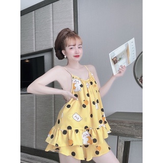 Đồ Ngủ Sexy Nữ, Bộ Ngủ Sexy Chất Mango 2 Dây Bèo Freesize 40-70kg