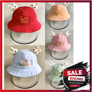 Nón bucket cho bé chống bọt bắn, chống bụi bẩn gắn tai thỏ size từ 1 đến 4 tuổi có kính