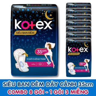 Lốc 8 gói băng vệ sinh kotex siêu ban đêm 35cm - gói 3 miếng