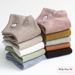 Tất vớ cotton cổ ngắn Hàn Quốc thêu hoạt hình đáng yêu