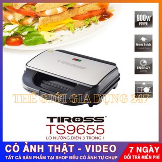 Máy Nướng Bánh Mì Sandwich, Bánh mì kẹp, Bánh Waffe Tiross TS9655 - 3 Khay (900W) - Bảo Hành Chính Hãng 12 tháng.