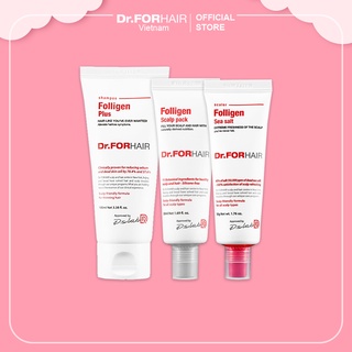 Bộ gội xả mini giúp SẠCH GÀU, giảm rụng và suôn mượt tóc của Dr.FORHAIR: Folligen Plus x Scalp Pack x Sea Salt Scaler