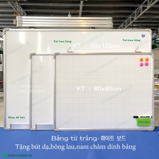 Bảng từ trắng hàn quốc - Bảng trắng viết bút dạ [Combo] bảng- 60x80cm + 5 bút dạ,1 lau bảng có từ ,1 vỉ 12 viên nam châm