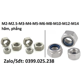 Bộ 10 Đai Ốc - Ê Cu M1.6 M2 M2,5 M3, M4, M5, M6, M8, M10 M12 M14 ecu hãm, khóa, phẳng