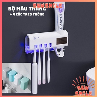 Giá đỡ bàn chải điện UV Sun Smile kệ treo bàn chải khử khuẩn cao cấp, cốc 4 màu treo tường
