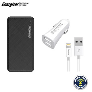 Combo sạc dự phòng 10,000mAh UE10053 + Sạc Ô tô Energizer UL 3.4A 2 USB kèm 1 Cáp Lightning DCA2CULI3