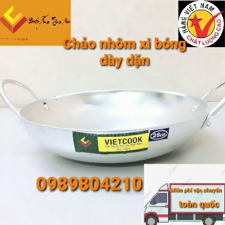 Chảo nhôm 2 quai xi bóng Vietcook  đủ size 30,32,34,36,38,40,chảo bầu nhôm 2 quai CHÍNH HÃNG ,hàng dày dăn bóng đẹp