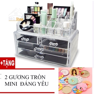 [RẺ VÔ ĐỊCH] Kệ đựng mỹ phẩm 4 tầng( mica trong suốt) +Tặng 2 gương tròn mini