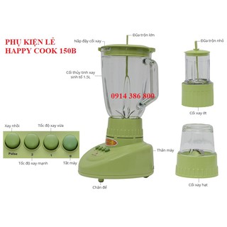 Linh kiện máy xay sinh tố happy cook HCB 150B, 150C - cối thủy tinh to, cối thủy tinh nhỏ, gioăng, nắp đậy