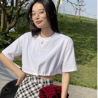Áo croptop thêu chữ,chất cotton co dãn, mềm mát thích hợp đi chơi, KUCR01