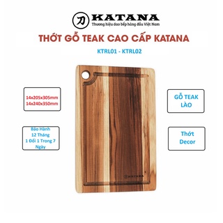 Thớt Gỗ Teak Cao Cấp KATANA - Hình Chữ Nhật - Có Rãnh và Lỗ Treo - Hàng Chính Hãng BH 12 Tháng 1 Đổi 1 Trong 7 Ngày