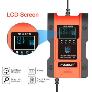 Bộ sạc bình ắc quy 12V 24V 120Ah FOXSUR sạc được pin Lithium LiFePo4 có chức năng khử sunfat thông minh tự ngắt khi đầy