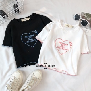 Áo Croptop Nữ Thêu HEART Tay Ngắn Form Ôm Ulzzang