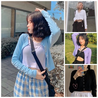 [Áo Croptop] Áo khoác nữ cadigan croptop 7 cúc dài tay 8 màu