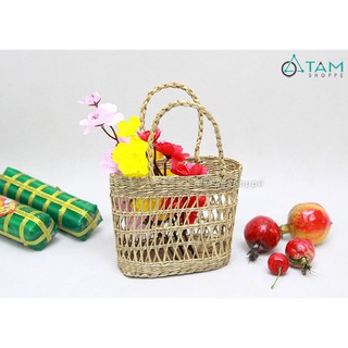 [ĐAN KĨ DÀY ĐẸP] Giỏ cói quai xách đi chợ cỡ nhỏ C22cm T-MTRN-07