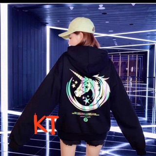 Áo hoodie nỉ mũ phản quang 7 màu ngựa sừng