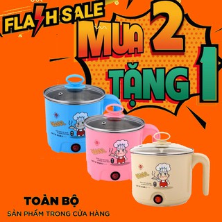 Nồi Nấu Mì, Nấu Lẩu Mini Siêu Tốc 2 Lớp Tiện Dụng Tặng Khay Luộc Trứng