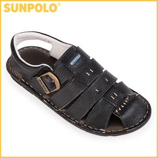 Sandals Nam Da Bò Cao Cấp SUNPOLO Đen - SUSDA8