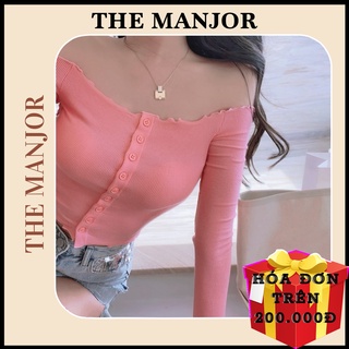 [Hàng Đẹp] Áo Trễ Vai Tay Dài Phối Nút - AK0029 | steven.factory