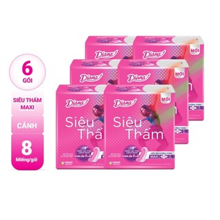 Bộ 6 gói băng vệ sinh Diana siêu thấm cánh Maxi 8 miếng/gói