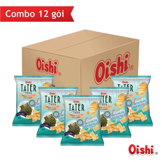 Combo 12 gói Oishi Snack Khoai Tây Siêu Mỏng Tater Thins Vị Tảo Biển (75g/gói)