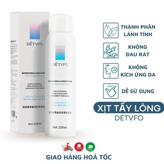 Chai Xịt tẩy lông DETVFO 150ml Không Đau,Không Dị Ứng,Lành Tính Dịu Nhẹ - Kem tẩy lông nách, tay, chân, lưng
