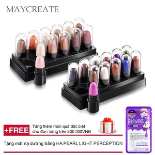 Combo 2 bộ thỏi son nhũ đánh mắt Maycreate  + Tặng mặt nạ dưỡng trắng HA