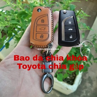 Bao da chìa khoá ô tô Camry, Hulux, fortuner, innova chìa điện gập 3 nút. Bảo hành 2 năm, da thật 100%
